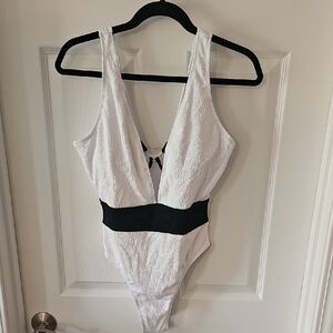 SHEIN White and Black One Piece Swimsuit